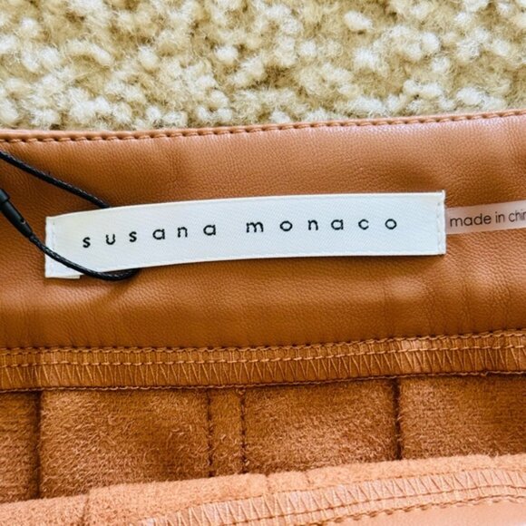 NWT SUSANA MONACO Pleated Faux Leather Mini Skirt Caramel Women’s Sz M - Picture 5 of 10